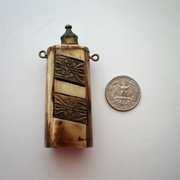 Vintage Solid Brass Camel Bone Perfume Scent Bottle Flakon Made In India - Picture 3 of 5